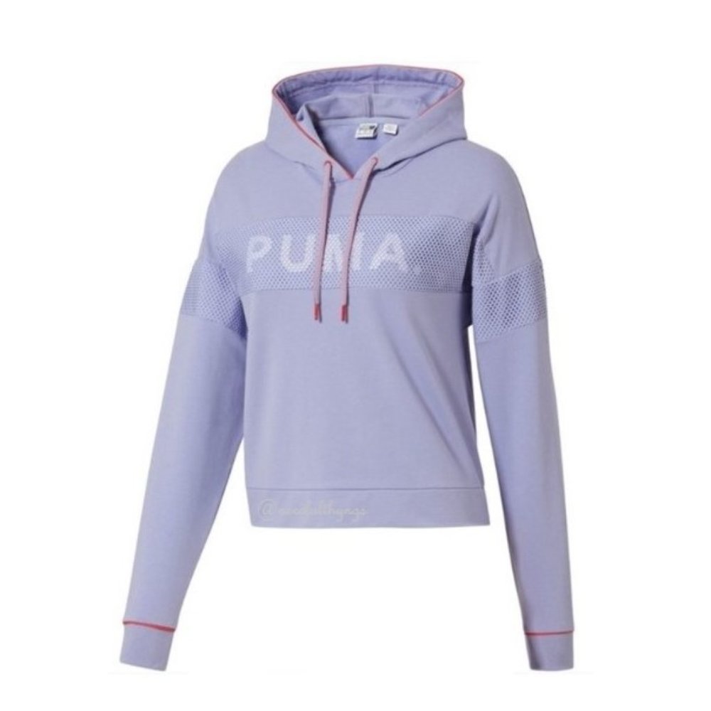 PUMA Lavender Cropped Terry Hoodie - Lightweight Spring Athleisure - Small NWT - Picture 3 of 14